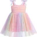 Baby Girl Birthday Dress Sleeveless Backless Princess Tutu Dress Toddler Cake Smash Party Photo Shoot Tulle Dresses (2-3T, Rainbow)
