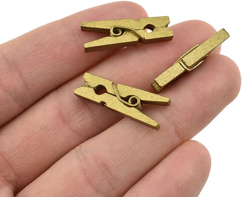 HAHIYO Gold Wooden Clothes Pins Clothespins Mini Do NOT Fall Apart 1 inches Length 80 Pack Sturdy Strong Springs No Rust No Discoloration for Laundry Bathroom DIY Craft Photos Food Opened Bags