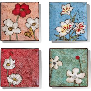 Porcelain Square Dessert Salad Pasta Plates 7.5 inches ceramic plates set of 4 Stackable Dinner Plates for Steak, Pasta, Salad, Snacks, DessertMicrowave and Dishwasher Safe (Multicolor A, 7.5 Inch)