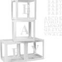 Baby Boxes with 42pcs Letters for Baby Shower Transparent Balloon Boxes Clear Balloon Box Blocks for Boy Girl Gender Reveal Party and Birthday Party (White)