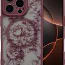 XIZYO Magnetic Case for iPhone 15 Pro Max, Floral Flower Cute Aesthetic Case [Compatible with Magsafe] for Women Girls Rose Pattern Slim TPU Bumper Shockproof Protective Cover, Branch Rose/Wine Red