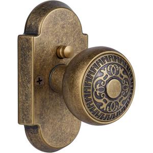 Antique Brass Door Knobs Privacy Door Knobs Interior with Push-Button, Vintage Door Knob with Lock for Bedroom and Bathroom, Zinc Alloy, 1 Pack