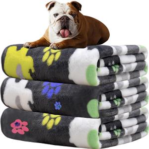 Rezutan Dog Blanket for Medium Dogs 1 Pack 3 Premium Soft Cat Puppy Blankets, 31x24 inch, with Flannel Cute Elephant & Paw Print for Small Kitten,Grey