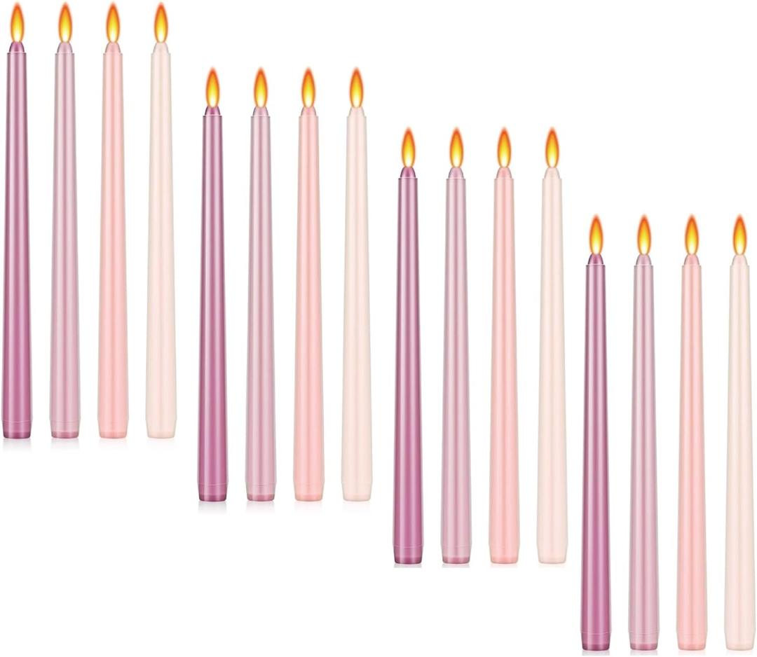 MTLEE 16 Pcs 10 Inch Long Tapered Candle Stick Bulk Smokeless Unscented Burning Candlestick Paraffin Wax with Cotton Wick for Dinner Valentine Wedding Party Church (Gradient Pink)