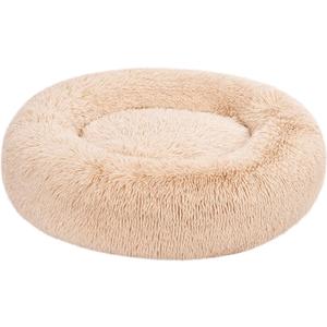 Amazon Basics Washable Donut Pet Bolster Faux Fur Bed with Removable Cover, Anti-Slip Bottom for Dog, Beige, 36" x 36"