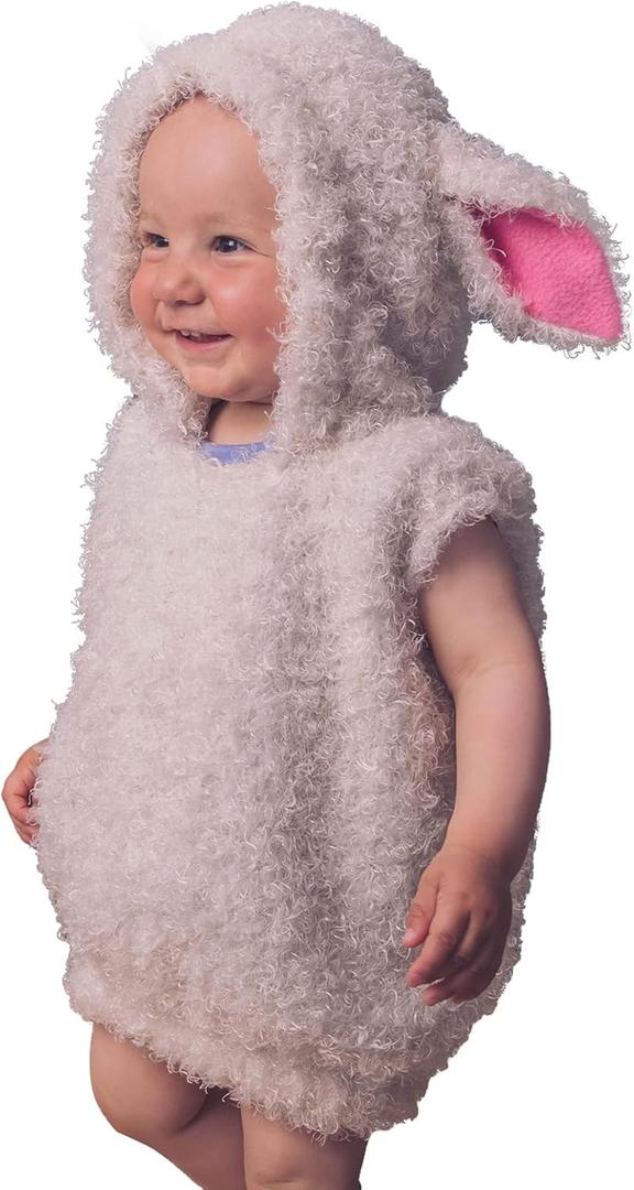 Kids Sheep Costume Boys Girls Furry Hooded Vest Cute Animal Costume Little Lamb Christmas Outfits (4-5 Years, White)