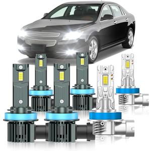 Compatible with Chevrolet Chevy Malibu 2006-2012 Fog Bulbs, High&Low Beam Fog Light Bulbs Combo, 800% Super Bright 6000K Cool White, Plug and Play, Pack of 6