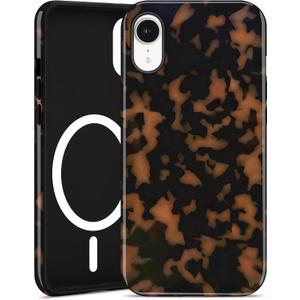 Jusy Compatible with MagSafe Brown Tortoise Shell Print Phone Case for iPhone XR, Amber Trendy Luxury Magnetic Soft TPU and Hard PC Protective Phone Cover for Women Girls - Yellow
l