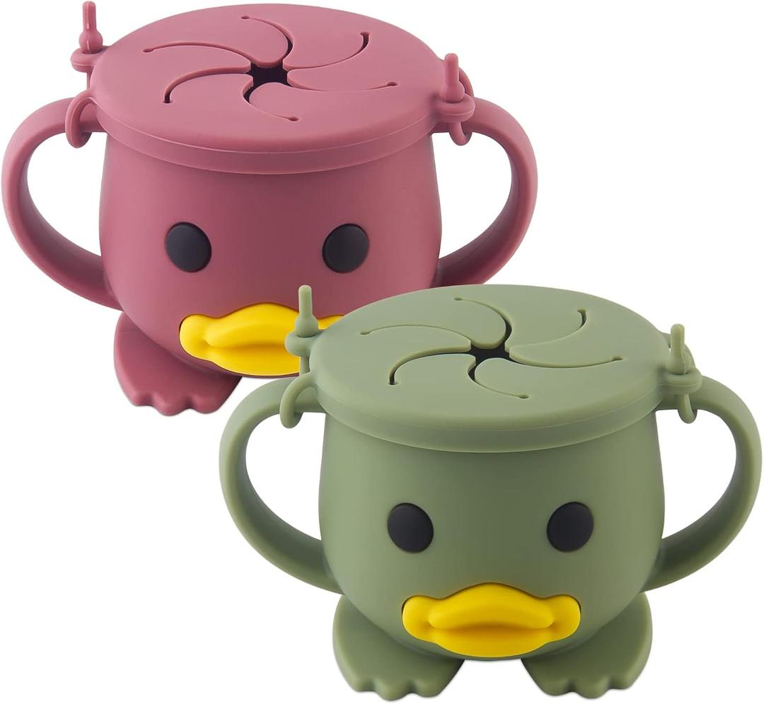 Silicone Snack Cup for Toddlers | Spill Proof Food Containers| Baby Snack Catcher| Food Grade Silicone BPA-Free, Dishwasher Safe (Blush/Endive)