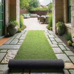 Ottomanson 2'7" x 20' Artificial Faux Grass Rug - Realistic Turf with UV Protection - Perforated for Easy Drainage - Durable, Hose-Off Synthetic Lawn Carpet for Indoor & Outdoor Use, Green (2'7" x 20' (Runner), High Pile - Grass Green)
