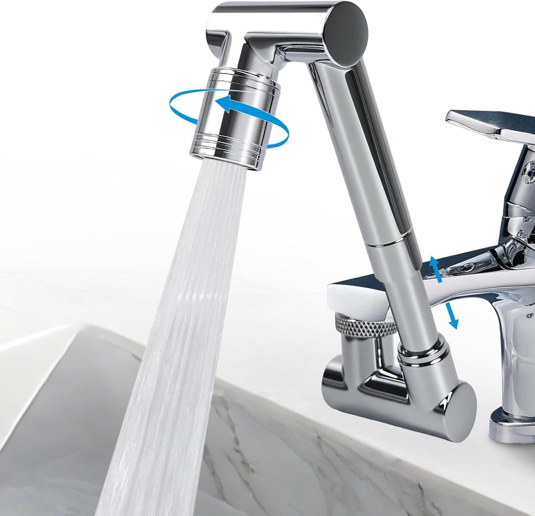 1440 Swivel Faucet Extender with 2 Mode Splash, Retractable Rotating Sink Extension, Universal Swivel Multifunctional Robotic Arm, Sink Water Faucet Aerator Extension for Kitchen Bathroom (Silver)