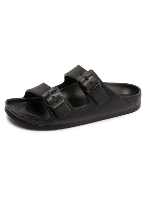 FUNKYMONKEY Women's Comfort Slides Double Buckle Adjustable Plastics Flat Sandals (9)