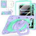 Case for iPad Pro 13 Inch M5 2025 / M4 2024, Auorld for iPad Pro 13 Inch M5 2025 with Screen Protector, 360 Degree Rotating Stand Shoulder Strap Pencil Holder, Purple Mint