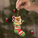 4 x Pomeranian Dog Christmas Ornament  Flat Acrylic Cute Stocking Stuffer with Candy Cane for Holiday Dcor - 2025 Pomeranian Dog Christmas Tree Hanging Ornament