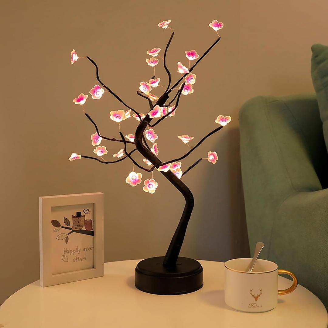 36 LED Cherry Blossom Sparkly Fairy Spirit Tree Lights, Twinkling Tree 3AA&USB Powered, Tabletop DIY Artificial Tree Lamp for Bedroom Christmas Indoor Room Decor Lights (Warm White) (1 Ft 8 In)