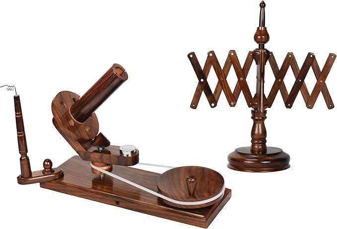 Wooden Large Yarn Winder and Swift for Knitting & Crocheting | Hand Operated Heavy Duty Natural Ball Winder | Knitting Craft Accessories Combo. (Brown)