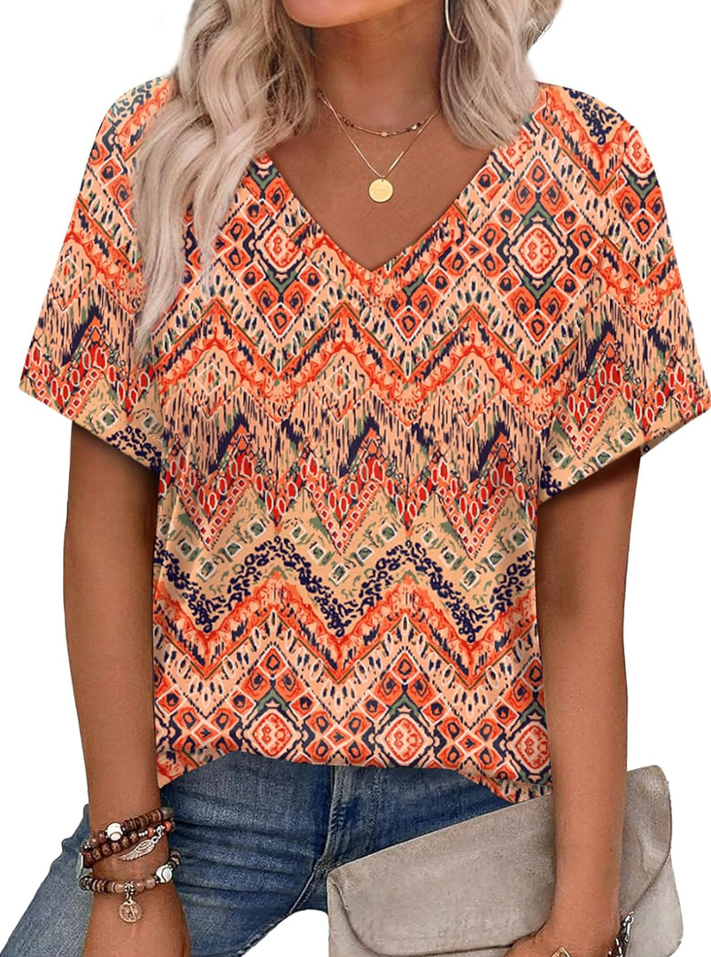 Alaroo Womens Summer Tops Short Sleeve Shirts Crew Neck Cute Trendy Tunic Blouses (S-3XL)