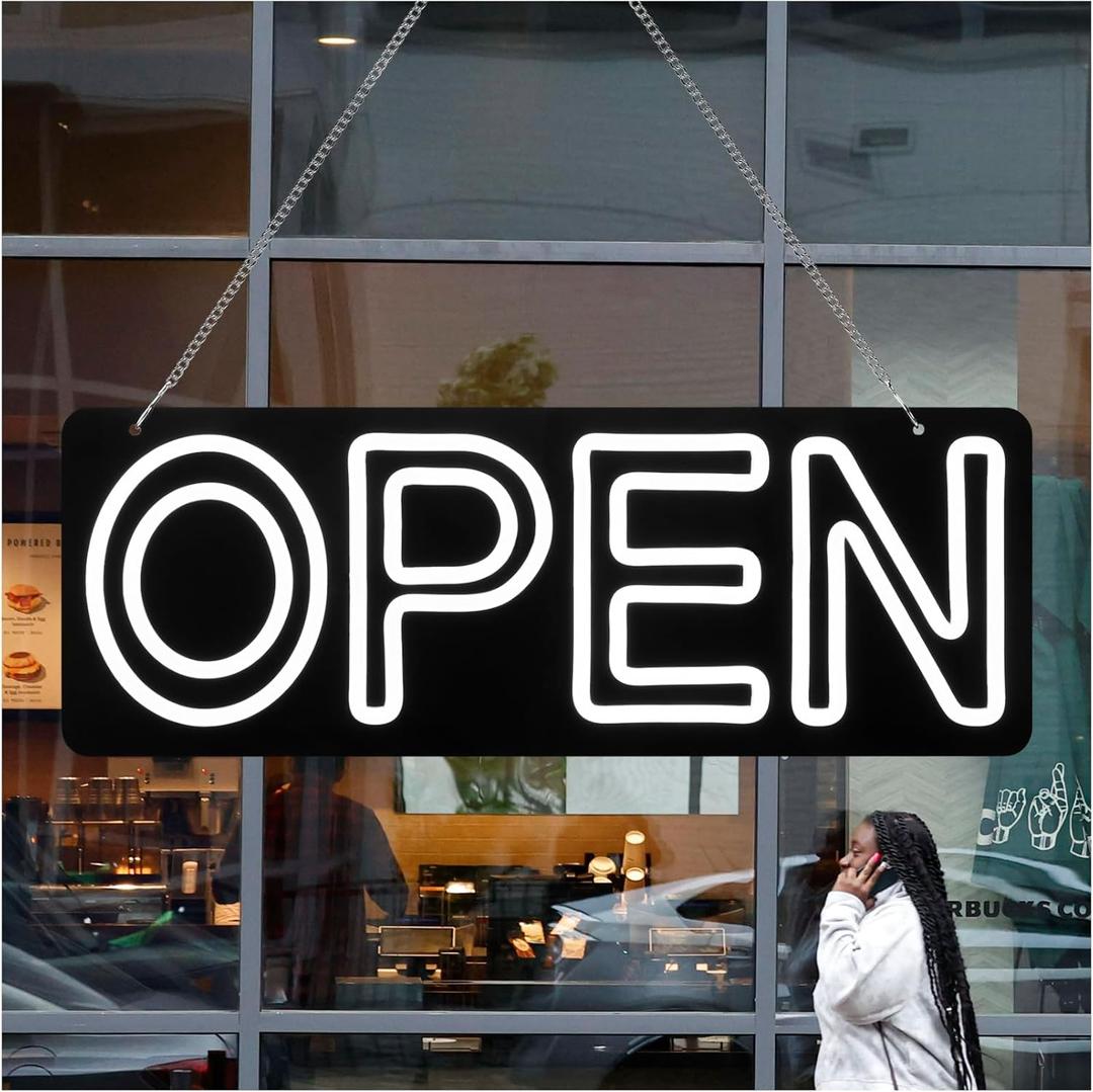32"x12" Extra Large LED Open Signs for Business, Apanibu 2 Lines Unique Design Super Bright Neon Open Sign with Chain, 5 Levels Adjustable Brightness for Retail Shop Window Salon Restaurant (White)