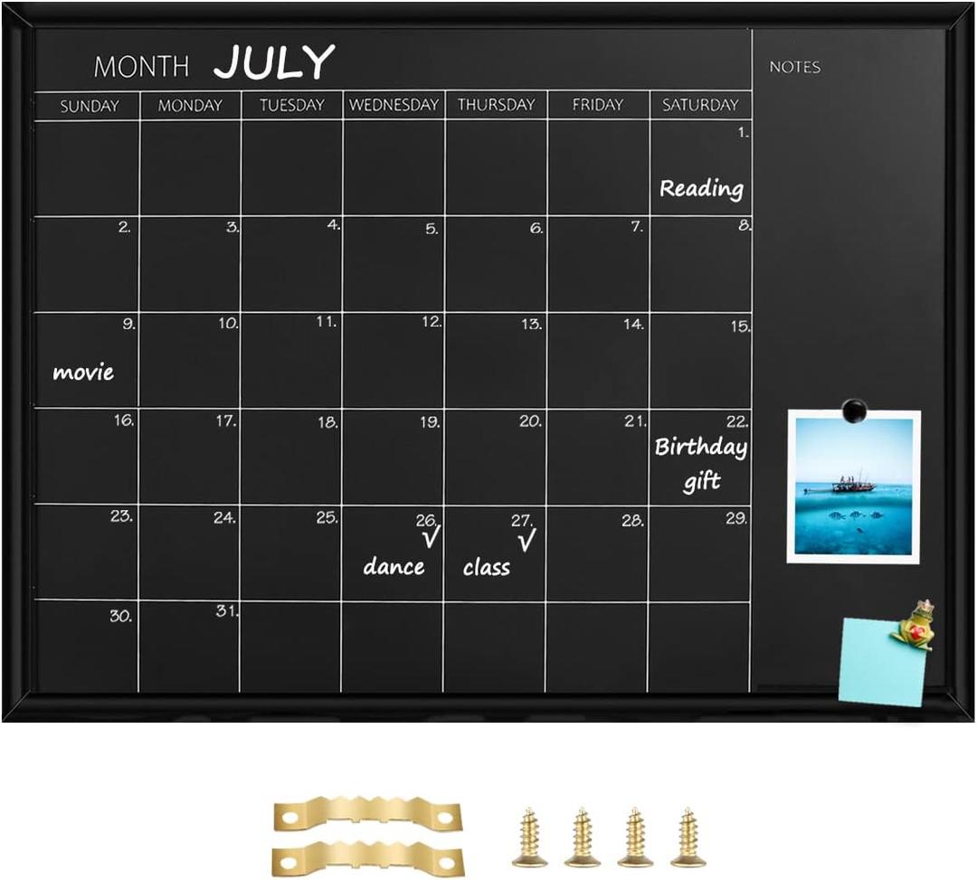 TORASO Calendar Chalkboard, 23.6 x 31.5 inches, Magnetic Surface Black Frame Chalk Board for Planning,School Timetable Memo, Hanging Board for Office, School and Home(YLHB-BK-6080)
