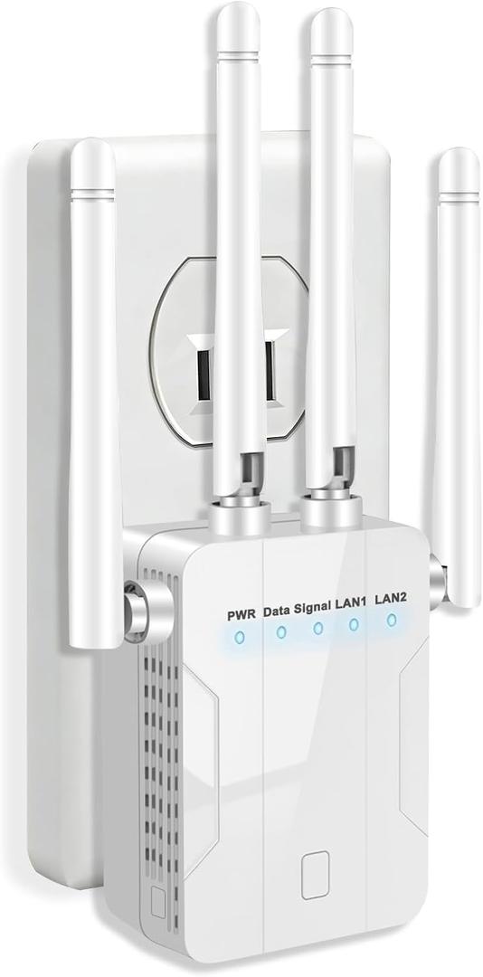 WiFi Extender Signal Booster,1200Mbps Dual Band 2.4GHz 5GHz WiFi Repeater with Ethernet Port,WPS Setup,Mesh Compatible,15000 Sq.ft Whole Home Coverage,Supports 90+ Devices Home Office (White)