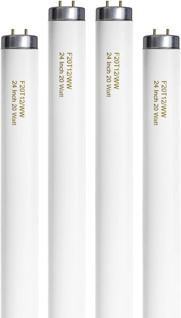 F20T12/WW 20 Watt Soft Warm White, T12 Fluorescent Tube Light Bulb 20W 24 Inch, 2Ft F20T12/DSW/RP Replacement for F20T12 F20T12KB/ECO/RVL F20T12KB/ECO F20T12/SPX30 1250Lm G13 4 Count
