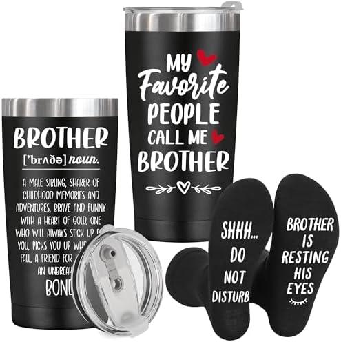 Gifts for Brother, Easter, Birthday, Best Brother Ever Gifts from Mother Daughter, Funny Socks + 20 Oz Insulated Tumbler Cup, Perfect Gift Ideas Gifts for Brother, Black 