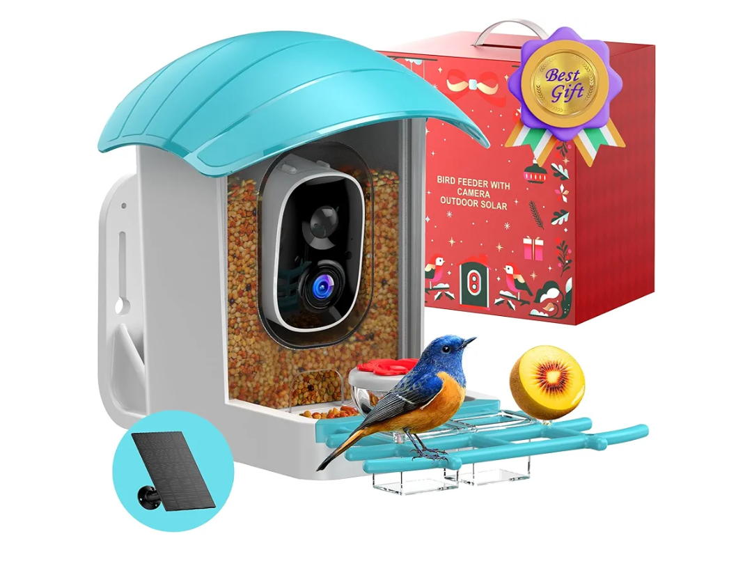 Bird Feeder with Camera Solar Powered: Smart Bird Feeders for Outdoors Garden with AI Identify Auto Capture 2K HD Bird House with Camera Outside WiFi Live View Birdfeeder Cam Gift for Birds Lover