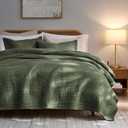 palassio Striped Olive Green 100% Cotton Quilt California Cal King Size Bedding Sets, Oversized Lightweight Channel Pick Stitch Textured Bedspread Soft Farmhouse Coverlet for All Season, 2 Shams