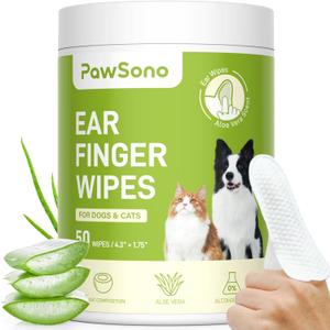 Ear Finger Wipes for Dogs & Cats, Thicker Dog Ear Cleaner Wipes, Natural Relief Cat Ear Cleaner Dog, Pet Health Supplies for Dog Small Animal Cat, Aloe Scent Deodorizing - 50 Count