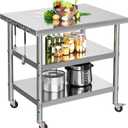 YITAHOME NSF Stainless Steel Table, 30" X 24" Work Table with Wheels, 3 Shelves Metal Prep Worktable for Home Kitchen Restaurant Garage Warehouse Outdoor