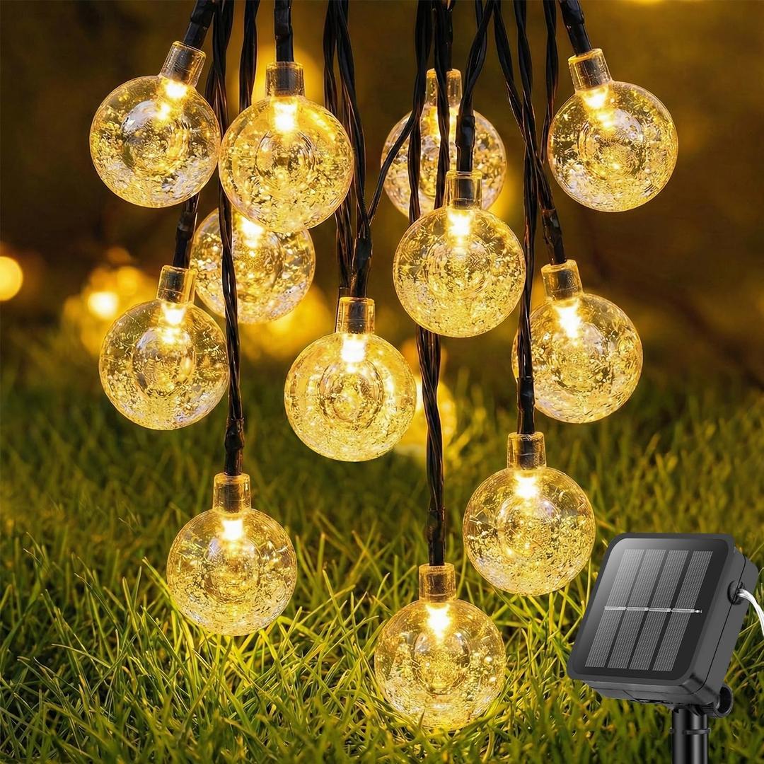 Metaku Solar String Lights for Outside, 20FT 30 LED Crystal Globe String Lights, Solar Powered Outdoor Lights with 8 Lighting Modes, Patio Hanging Lights for Garden, Camping and Party Decor Warm White