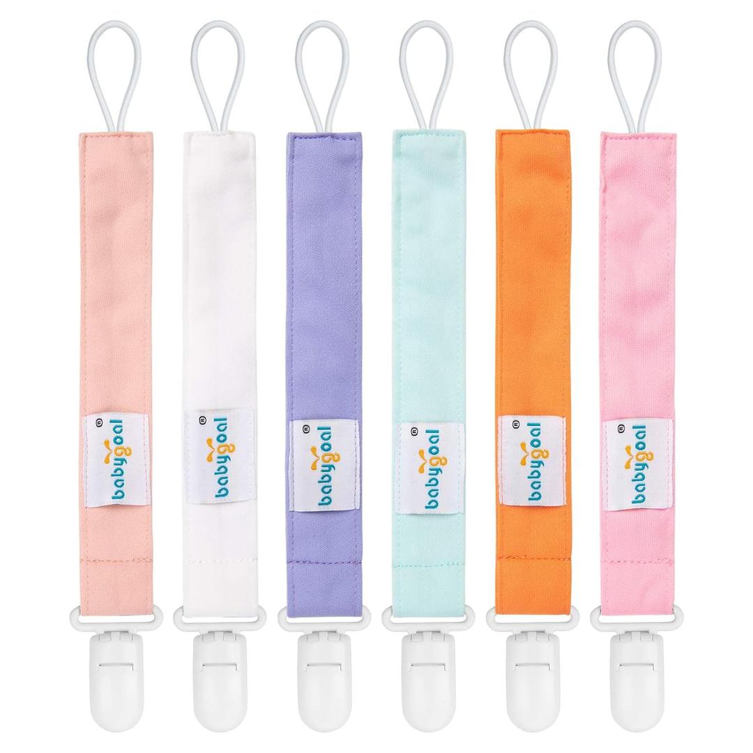 babygoal Pure Color Pacifier Clips, 6 Pack Binky Paci Holder Clips Leashes Fits for Most Baby Pacifiers and Binkies