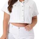 Agnes Orinda Plus Size Denim Jacket for Women Short Sleeves Button Down Cropped Jean Jackets 2X