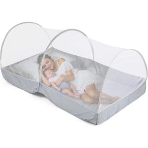 Pop Up Mosquito Net for Bed - Portable Mosquito Tent with Dense Mesh - Bed Tent with Easy Fold Durable Mesh for Camping, Travel, Bunk Beds and Home Protection (White Gery)