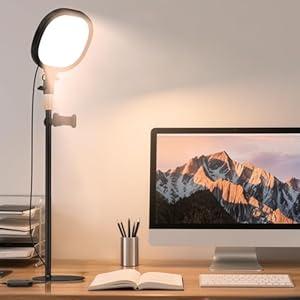 PQRQP Desk Ring Light with Stand & Built-in Phone Mount, CRI ≥97, Adjustable Ring Light for Computer Webcam Meetings, Video Calls, Recording & Home Office(Ebony Black)