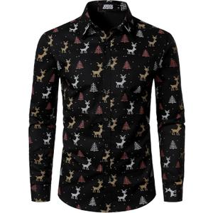 JOGAL Mens Christmas Shirts Santa Claus Party Long Sleeve Button Down Shirts (Large, Black)