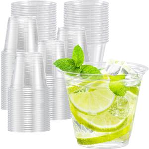 Lamosi 100 Pack 9 oz Clear Plastic Cups, Disposable Cups Wine Cocktail Punch, Sturdy & Food Safe Plastic Cup for Party & Wedding