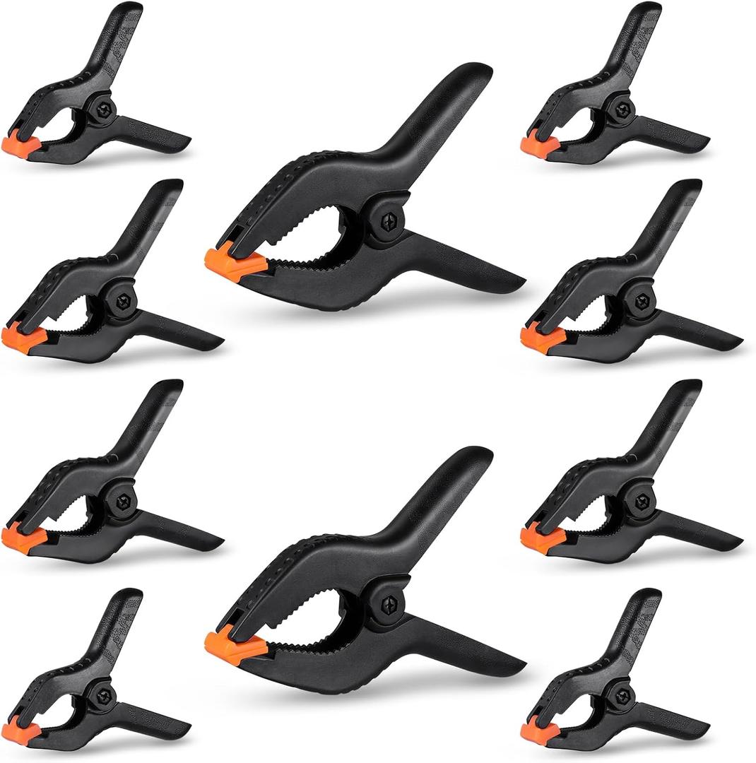 10 Pack Spring Clamps Heavy Duty - Assorted Sizes Spring Clips Plastic 6.5 Inches, 4.5 Inches, 3.5 Inches Set - Backdrop Clips Small Clamps For Crafts Woodworking Background