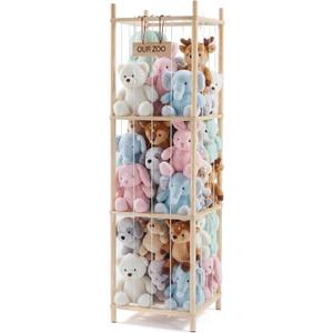 OLIXIS Large Plushies Storage Organizer, 54In Oversized Stuffed Animal Holder, Elastic Cord & Solid Wood Base Design, Space Saving Zoo Toy Storage for Nursery Playroom Bedroom, Wood