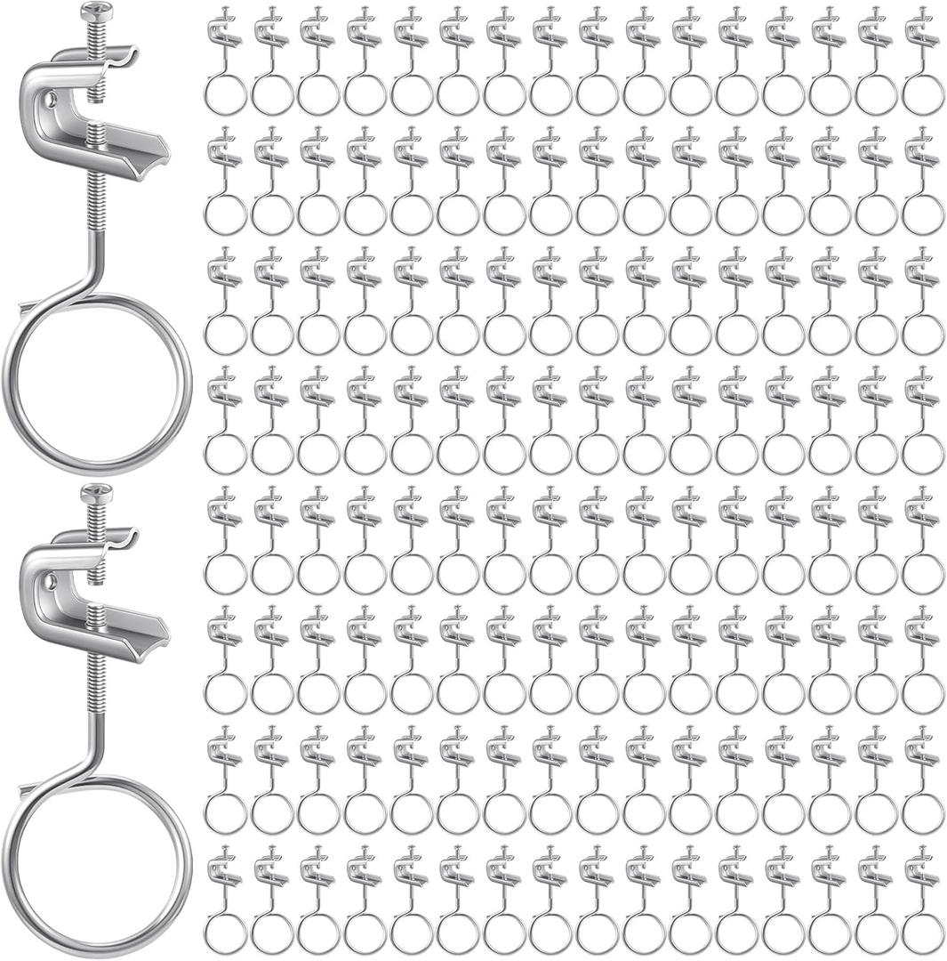 Hicarer 100 Set 1/4" x 20 Beam Clamp Steel Small C Clamps with Screws Metal Machine Threaded Bridle Rings Cable Ring Hangers for Pipe, Can Withstand 75 Lbs (2 Inch Bridle Rings)