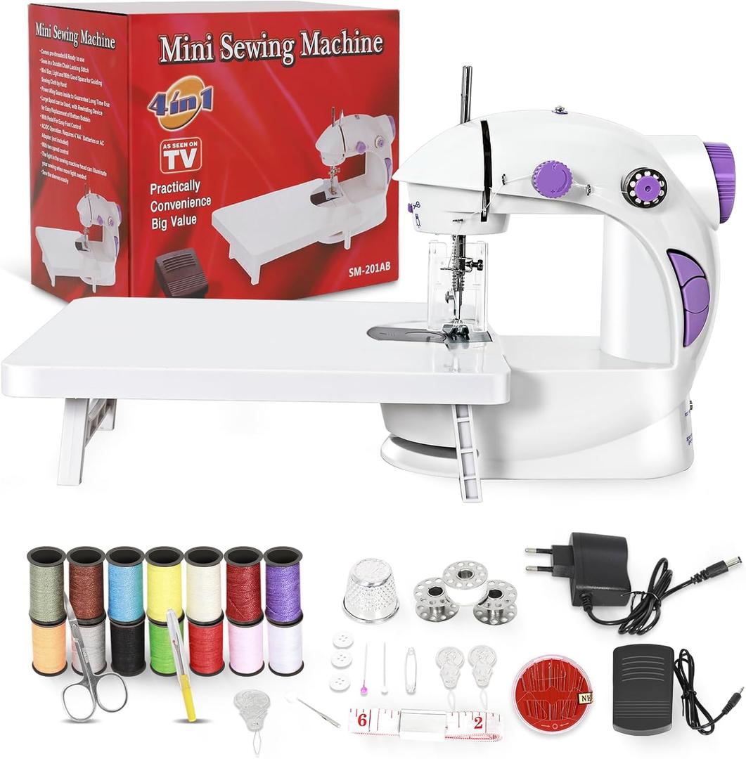 EASYBERG Mini Sewing Machine for Beginners, Dual Speed Easy Automatic Sewing Machine with Expansion Table, Sewing Tool and Needle Shield Suitable for Family and Travel
