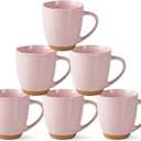 AmorArc 12oz Ceramic Coffee Mugs set of 6, Stylish Coffee Mugs with Rustic Terracotta Underside for Latte/Cappuccino/Milk/Cocoa, Dishwasher&Microwave Safe, (Cloud Pink)