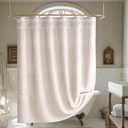 AmazerBath Boho Farmhouse Shower Curtain Beige with Top Tassels, Faux Linen Fabric Neutral Shower Curtain Set with Hooks, Water Repellent, 72x72 Inches