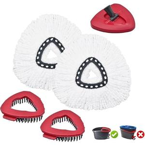 Mop Replace Head for O Cedar, Mop Heads Replacements for Ocedar, Spin Mop Replacement Head for Ocedar Easy Wring 1 Tank System (2 White 2 Tank Heads + 2 Brush+Base)