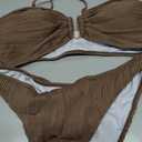 Fanuerg Women's Ribbed Bikini Sets U Wire Adjustable Spaghetti Straps Swimsuit Textured Ruched Two Piece Bathing Suit (Brown, L)