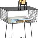 mDesign Steel Side Table Nightstand with Storage Shelf Basket for Bedroom, Living Room, Home Office; Rustic Bedside End Table, Industrial Modern Accent Furniture - Concerto Collection - Black, 12.75 in x 17.4 in x 23.4 in