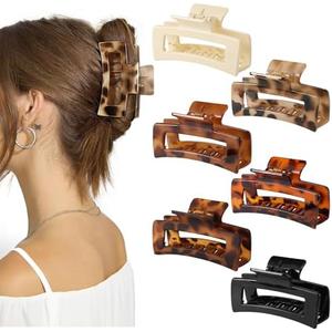 Auseibeely 6 Pcs Rectangle Tortoise Shell Claw Clip - 3.35 Inch Medium Hair Clips for Women and Girls, Non-slip Square Claw Clips for Thick/Thin Hair, Banana Jaw Clips Accessories for Gift