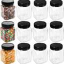 ZAVOOS 12 Pack Plastic Jars with Lids, 24 Oz Square Clear Airtight Food Container Mason Jars for Kitchen, Refillable Empty Storage Containers Bulk for Dry Food, Candy, Sugar, Nuts
