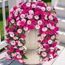 Suncalla 4 Pcs Artificial Fake Hanging Flowers Plants for Outdoor Faux Silk Morning Glory Vines UV Resistant Petunias Ferns Outside Spring Decoration for Porch Balcony Patio Garden (Pink)
