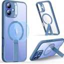 ESR for iPhone 16 Plus Case with Kickstand, Compatible with MagSafe, Magnetic Military-Grade Shockproof Fully Adjustable Flickstand Phone Case, Boost Series, Clear Blue